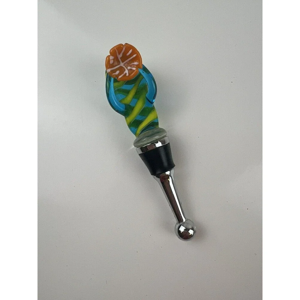 Blown Art Glass Grape Sandal Flip Flop Bottle Cork Stopper Liquor Bottle Accent